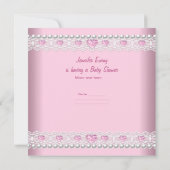 ベビーシャワーガールベビーピンクアンブレラパールレース 招待状 (裏面)