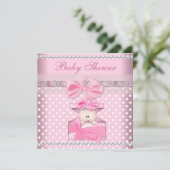 ベビーシャワーガールベビーピンクギフトスポットパールレース 招待状 (スタンド正面)