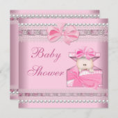 ベビーシャワーガールベビーピンクギフトパールレース 招待状 (正面/裏面)