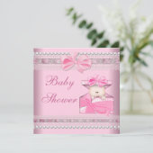 ベビーシャワーガールベビーピンクギフトパールレース 招待状 (スタンド正面)