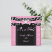 ベビーシャワーガールベビーピンクブラックゼブラ水玉模様 招待状 (スタンド正面)