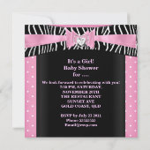 ベビーシャワーガールベビーピンクブラックゼブラ水玉模様 招待状 (裏面)