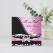 ベビーシャワーガールベビーピンクブラックヒョウ 招待状 (スタンド正面)