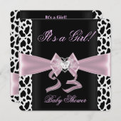 ベビーシャワーガールベビーピンク白黒カウズプリント2 招待状 (正面/裏面)