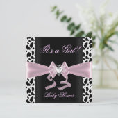 ベビーシャワーガールベビーピンク白黒カウズプリント2 招待状 (スタンド正面)