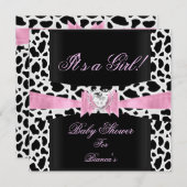 ベビーシャワーガールベビーピンク白黒牛プリント 招待状 (正面/裏面)