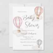 ベビーシャワーガールホットエアバルーンパステルカラー 招待状 (正面)