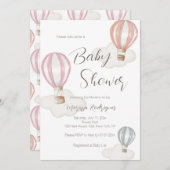 ベビーシャワーガールホットエアバルーンパステルカラー 招待状 (正面/裏面)