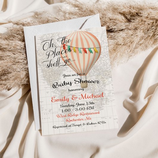 ベビーシャワーガールホットエアバルーン招待状 招待状