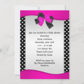 ベビーシャワーガールホットピンクベビーシューズ水玉模様 招待状 (裏面)