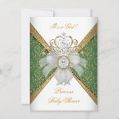 ベビーシャワーガールホワイトグリーンプリンセスダマスク 招待状 (正面)