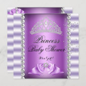ベビーシャワーガールホワイトパープルプリンセスティアラジェム7 招待状 (正面/裏面)