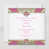 ベビーシャワーガールホワイトピンクプリンセスダマスクバラ2 招待状 (裏面)