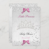 ベビーシャワーガールホワイトピンクプリンセスダマスク2 招待状 (正面/裏面)