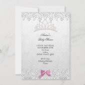 ベビーシャワーガールホワイトピンクプリンセスダマスク2 招待状 (裏面)