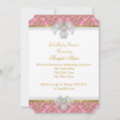 ベビーシャワーガールホワイトピンクプリンセスダマスク2 招待状 (裏面)