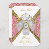 ベビーシャワーガールホワイトピンクプリンセスダマスク2 招待状 (正面/裏面)
