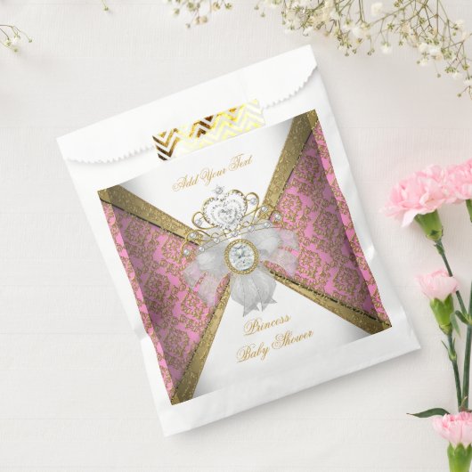 ベビーシャワーガールホワイトピンクプリンセスダマスク フェイバーバッグ (封をした状態)