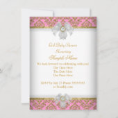 ベビーシャワーガールホワイトピンクプリンセスダマスク 招待状 (裏面)