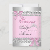 ベビーシャワーガールホワイトピンクプリンセスティアラジェム2 招待状 (正面)