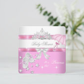 ベビーシャワーガールホワイトピンクプリンセスティアラマジカル 招待状 (スタンド正面)