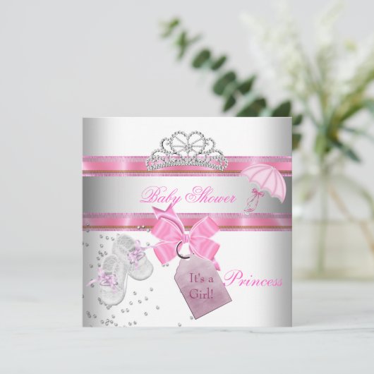 ベビーシャワーガールホワイトピンクプリンセスティアラマジカル 招待状 (スタンド正面)