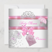 ベビーシャワーガールホワイトピンクプリンセスティアラマジカル 招待状 (正面)