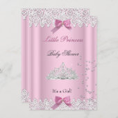 ベビーシャワーガールホワイトピンクプリンセスティアラレース 招待状 (正面/裏面)
