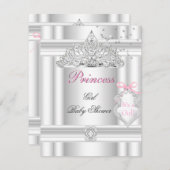 ベビーシャワーガールホワイトピンクプリンセスティアラ 招待状 (正面/裏面)