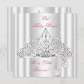 ベビーシャワーガールホワイトピンクプリンセスティアラ 招待状 (正面/裏面)