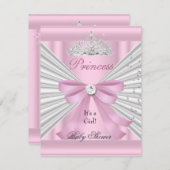 ベビーシャワーガールホワイトピンクプリンセスティアラ 招待状 (正面/裏面)