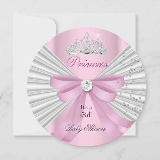 ベビーシャワーガールホワイトピンクプリンセスティアラab 招待状 (正面)