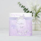 ベビーシャワーガールホワイト薄紫プリンセス蝶2 招待状 (スタンド正面)