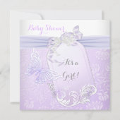 ベビーシャワーガールホワイト薄紫プリンセス蝶2 招待状 (正面)