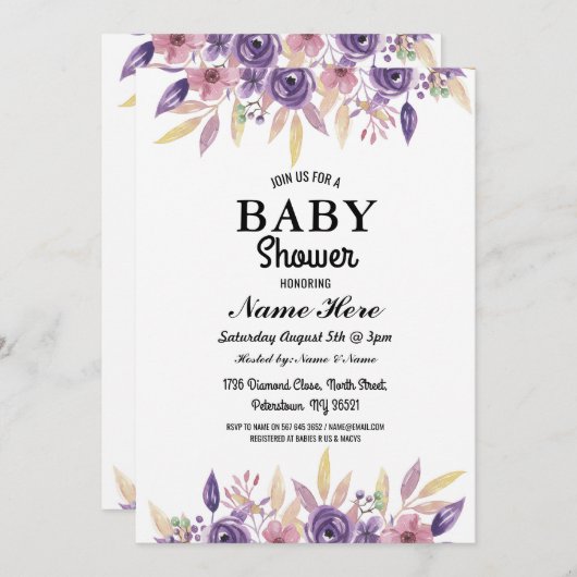 ベビーシャワーガールボーイジェンダーリビールフローラ招待状 招待状 (正面/裏面)