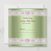 ベビーシャワーガールボーイベビーピンクミントアンブレラパール 招待状 (裏面)