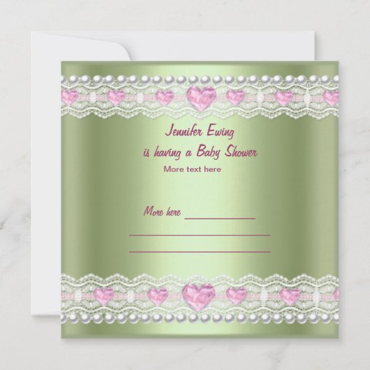 ベビーシャワーガールボーイベビーピンクミントアンブレラパール 招待状 (裏面)