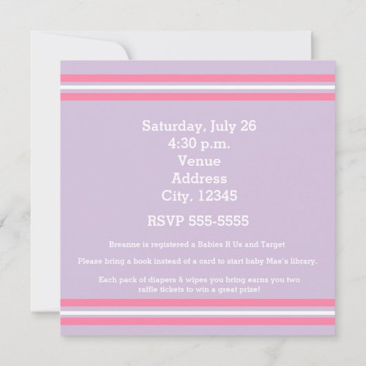 ベビーシャワーガールラベンダーピンククラシッククモダンルック 招待状 (裏面)