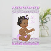 ベビーシャワーガールラベンダーレースパールエスニック 招待状 (スタンド正面)