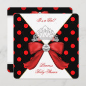 ベビーシャワーガールレッドブラックプリンセス水玉模様 招待状 (正面/裏面)
