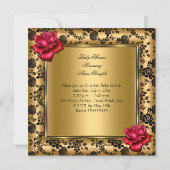 ベビーシャワーガールレッドローゼス金ゴールド野生ヒョウ4 招待状 (裏面)