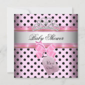 ベビーシャワーガール水玉模様ピンクプリンセスブラック 招待状 (正面)