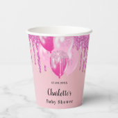 ベビーシャワーガール赤面ピンクグリッターバルーン 紙コップ (裏面)