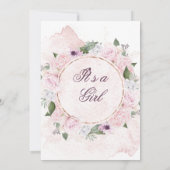 ベビーシャワーガール赤面ピンクフローラ 招待状 (裏面)