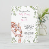 ベビーシャワーガール，キリン，白，アーモンド，葉ズ 招待状 (スタンド正面)