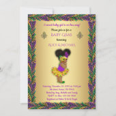 ベビーシャワーガール,マルディグラスガール,金ゴールド,パールカラー 招待状 (正面)