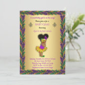 ベビーシャワーガール,マルディグラスガール,金ゴールド,パールカラー 招待状 (スタンド正面)
