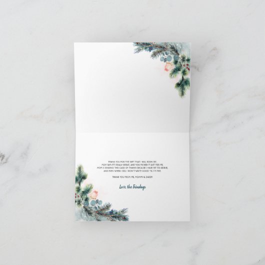 ベビーシャワーキツネありがとう サンキューカード (内部)