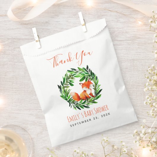 ベビーシャワーキツネウッドランドグリーナリーサンキュースクリプト フェイバーバッグ (クリップ留めされた状態)
