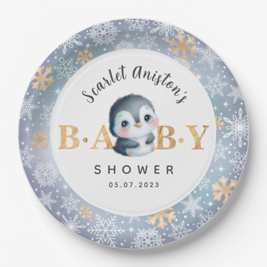 ベビーシャワーキュートペンギン紙プレート ペーパープレート (正面)